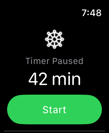 ChakraChimes Apple Watch app showing meditation timer interface with chime selection